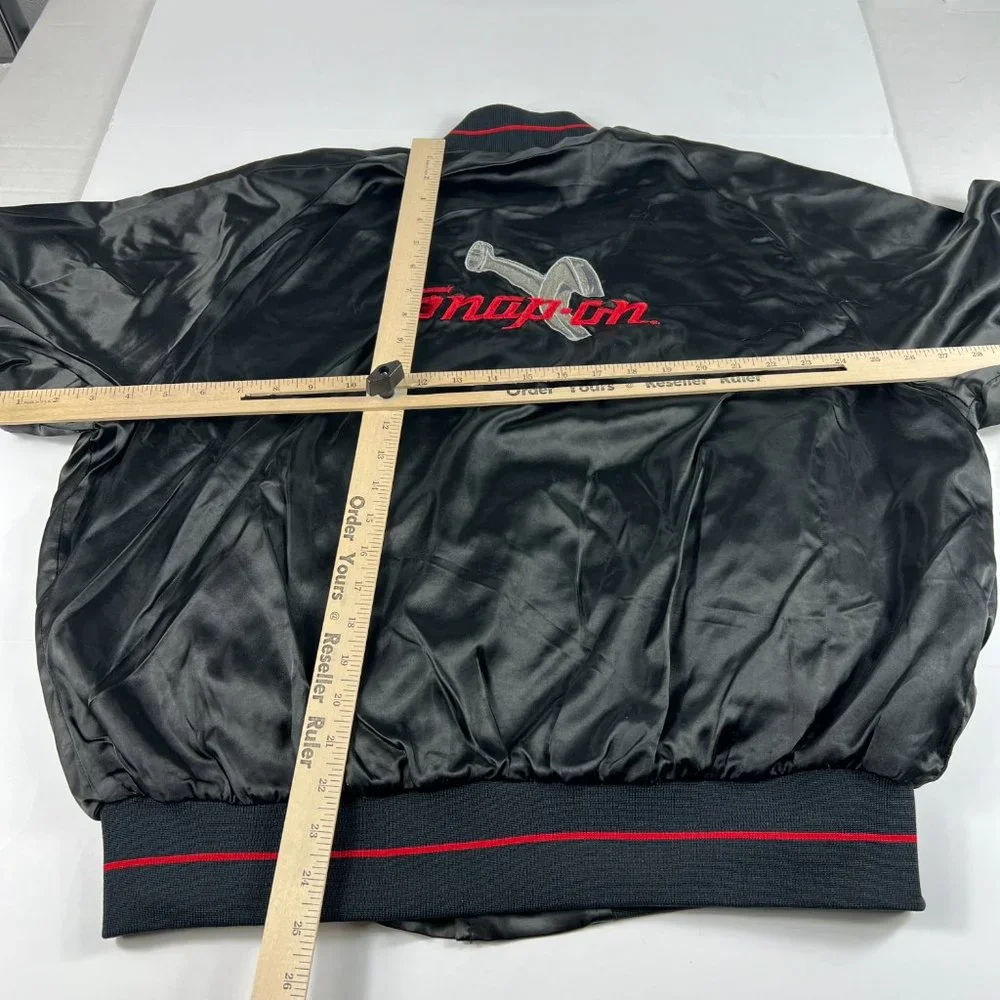 VTG 90s Snap-On Satin Jacket Extra Large Black Embroidered Snap Button USA Made